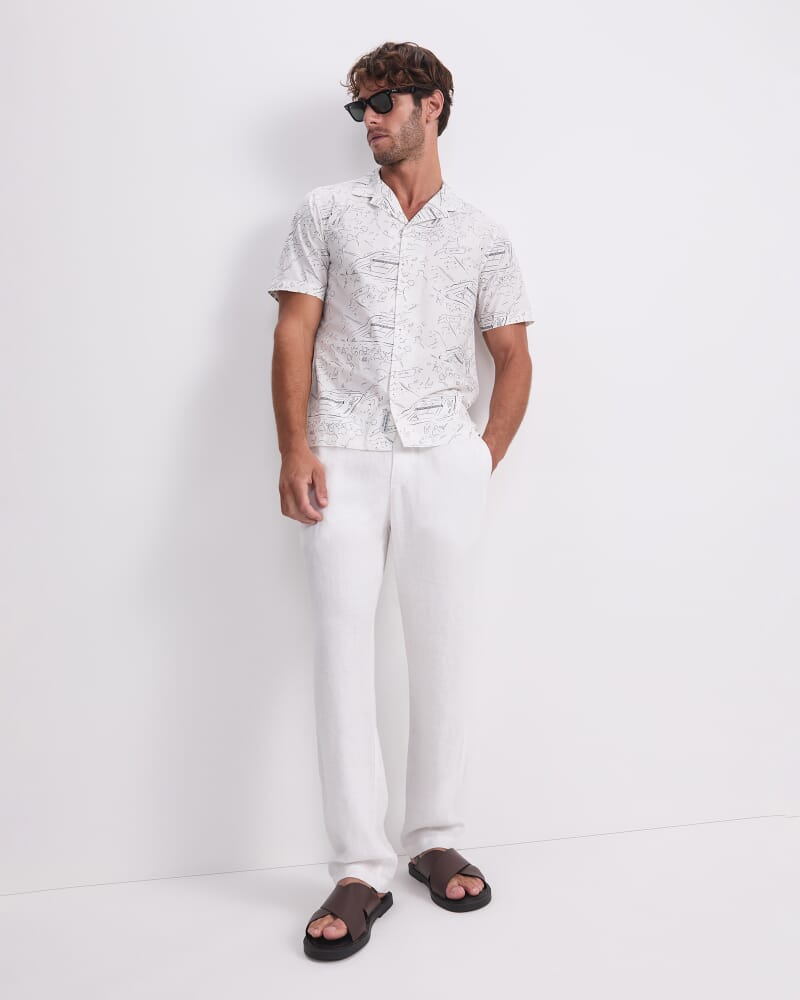 Rally Short Sleeve Print Shirt in WHITE/NAVY