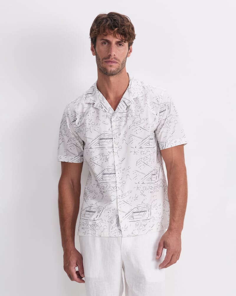 Rally Short Sleeve Print Shirt in WHITE/NAVY