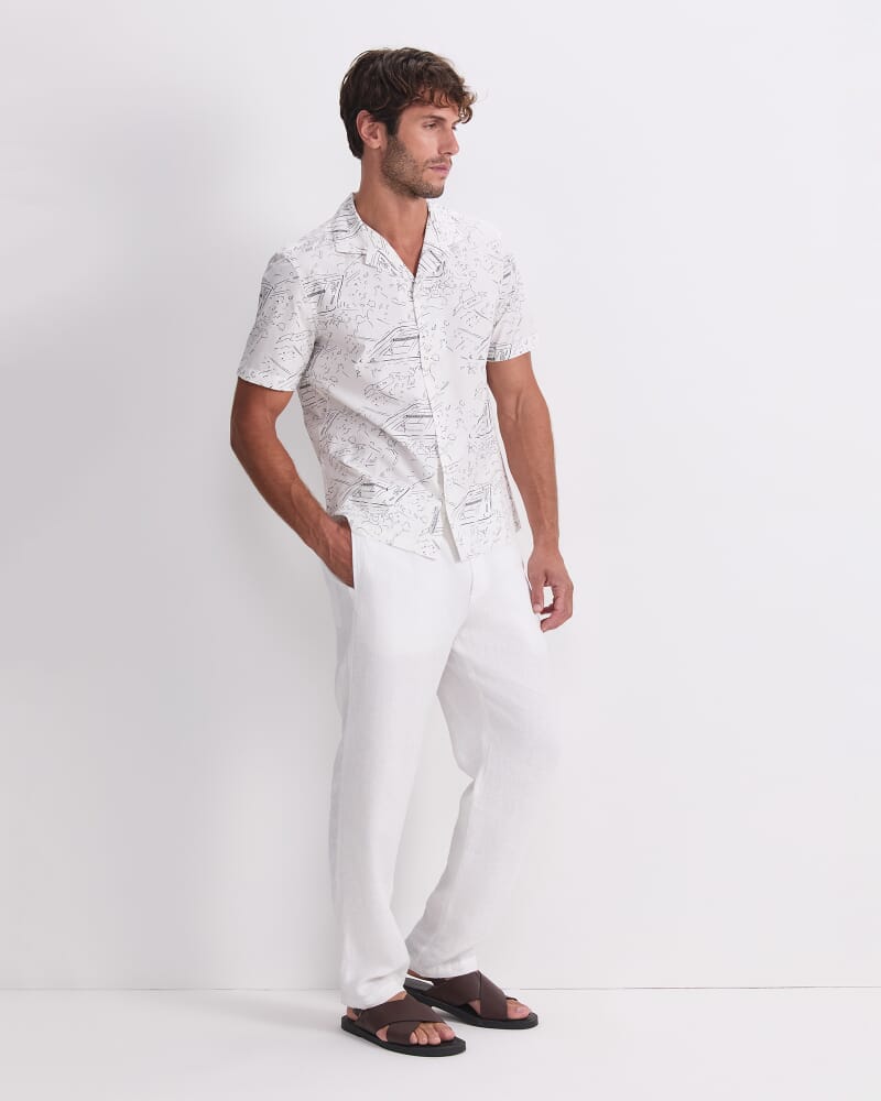 Rally Short Sleeve Print Shirt in WHITE/NAVY