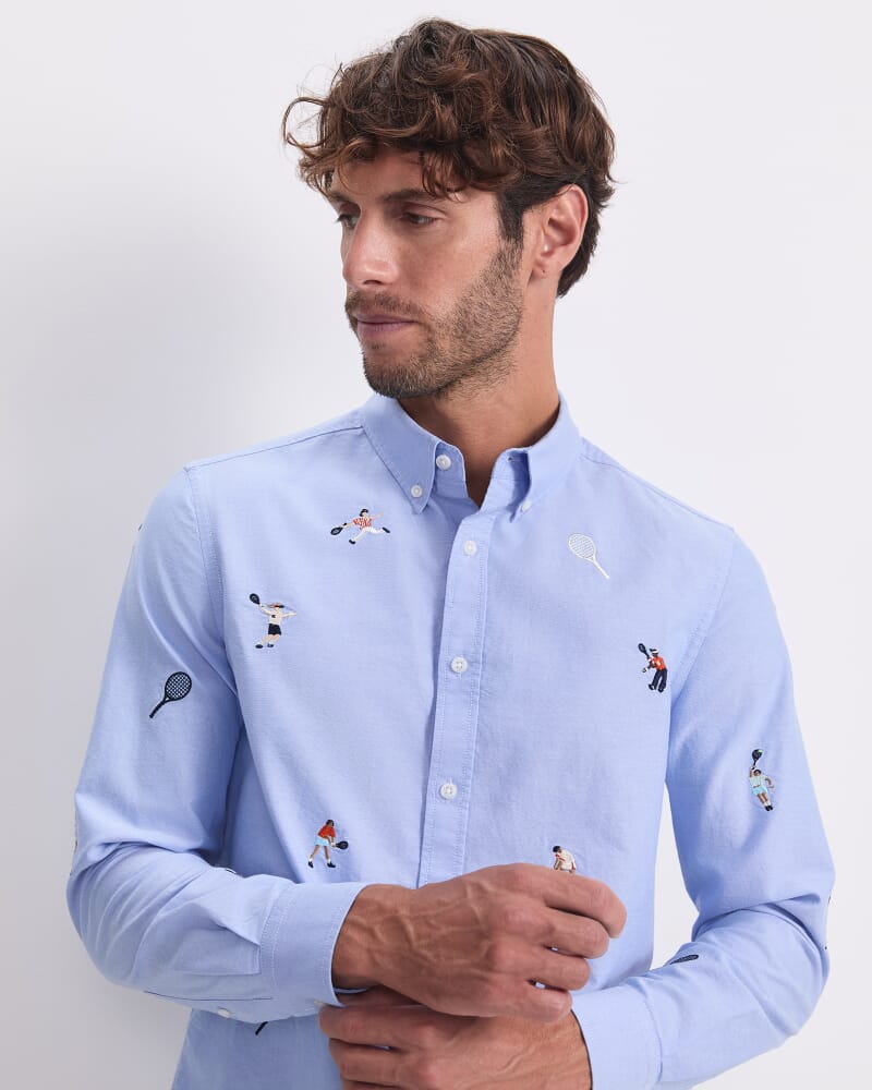 Emroidered Long Sleeve Oxford Shirt in BLUE MULTI