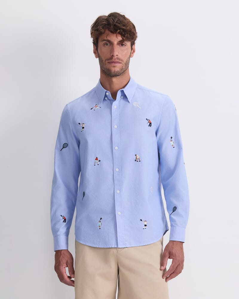 Emroidered Long Sleeve Oxford Shirt in BLUE MULTI