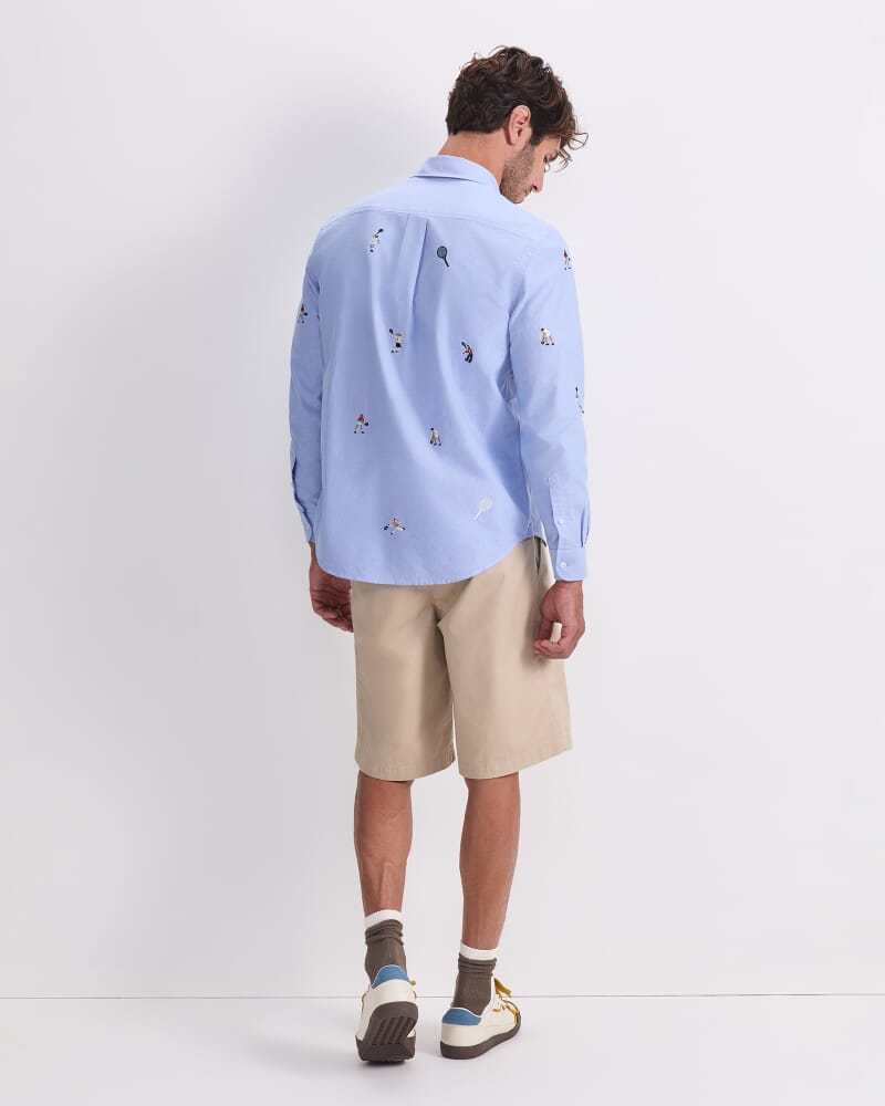 Emroidered Long Sleeve Oxford Shirt in BLUE MULTI