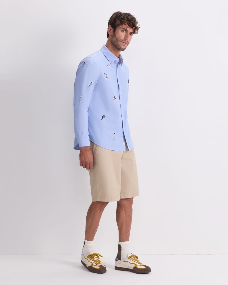 Emroidered Long Sleeve Oxford Shirt in BLUE MULTI