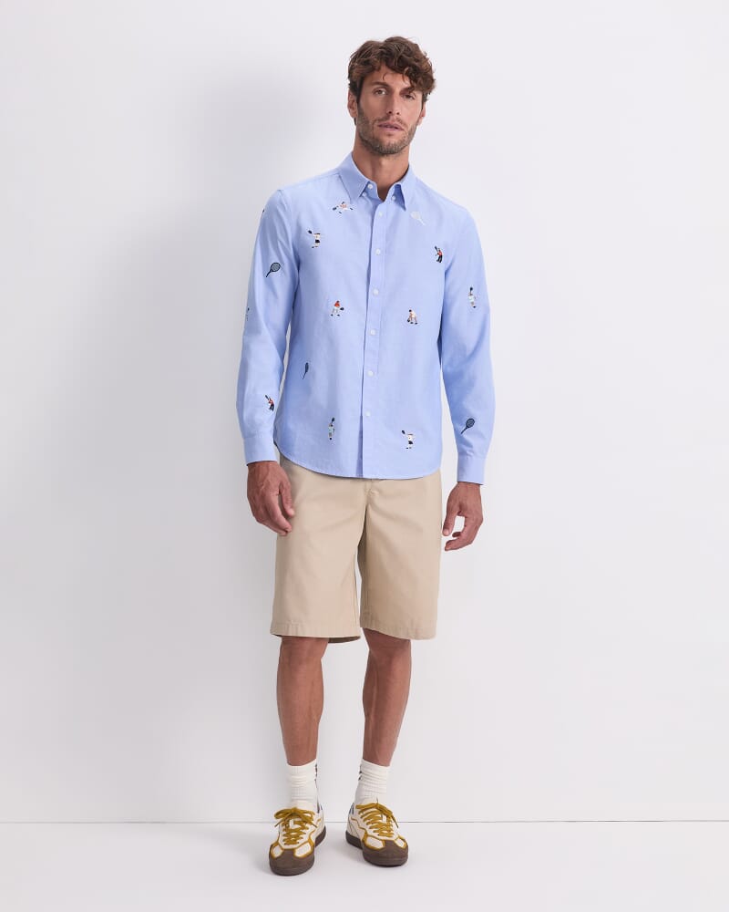 Emroidered Long Sleeve Oxford Shirt in BLUE MULTI