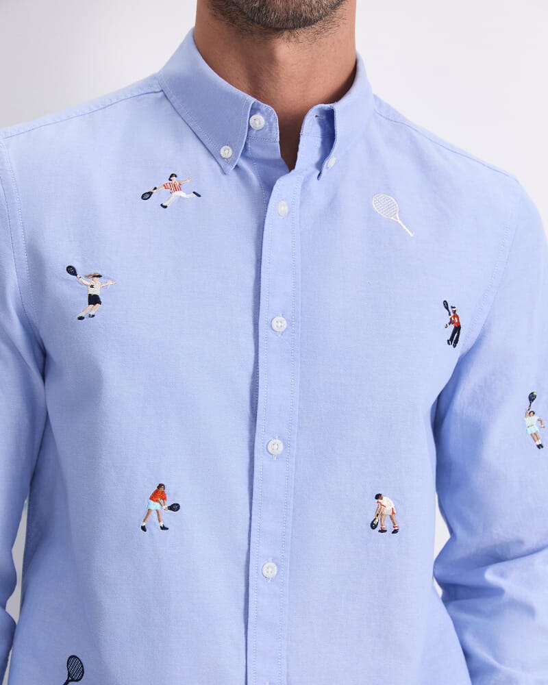 Emroidered Long Sleeve Oxford Shirt in BLUE MULTI