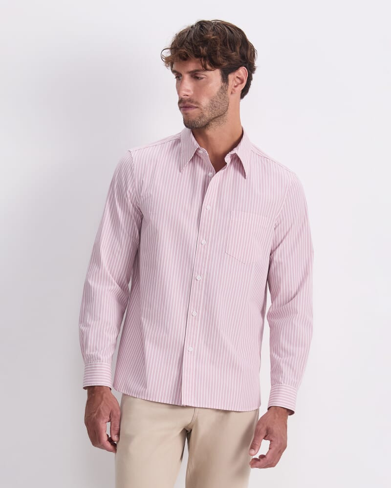 Stripe Long Sleeve Poplin Shirt in LILAC/WHITE