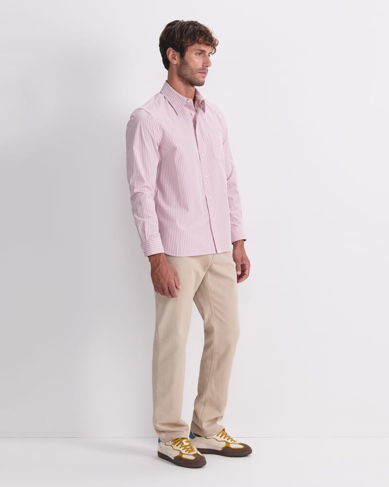 Stripe Long Sleeve Poplin Shirt in LILAC/WHITE