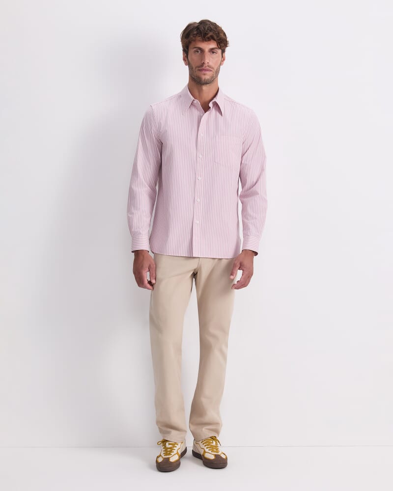Stripe Long Sleeve Poplin Shirt in LILAC/WHITE