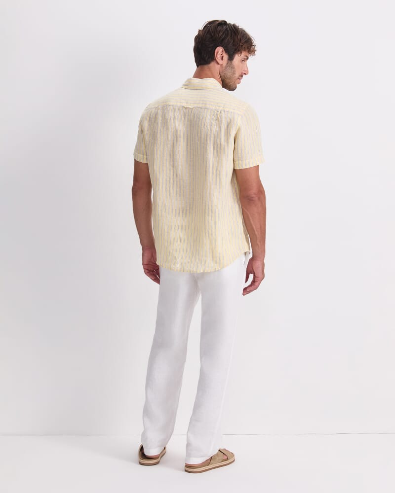 Stripe Short Sleeve Linen Shirt in YELLOW MULTI