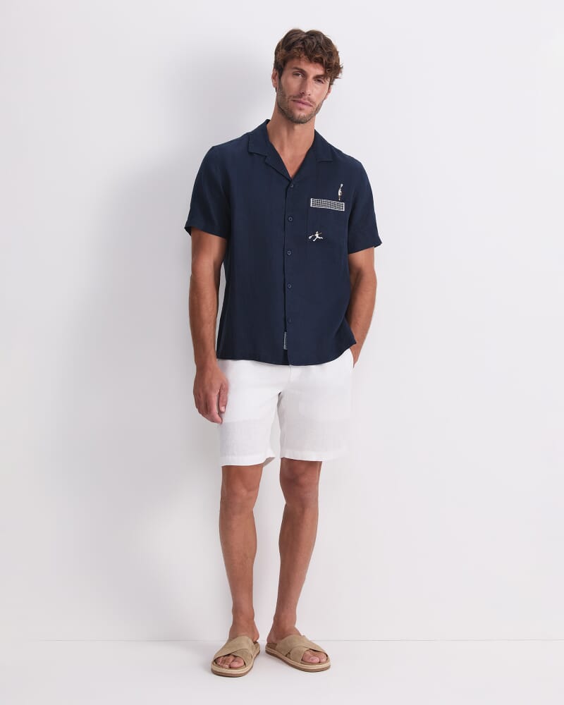 Club Short Sleeve Linen Shirt in NAVY