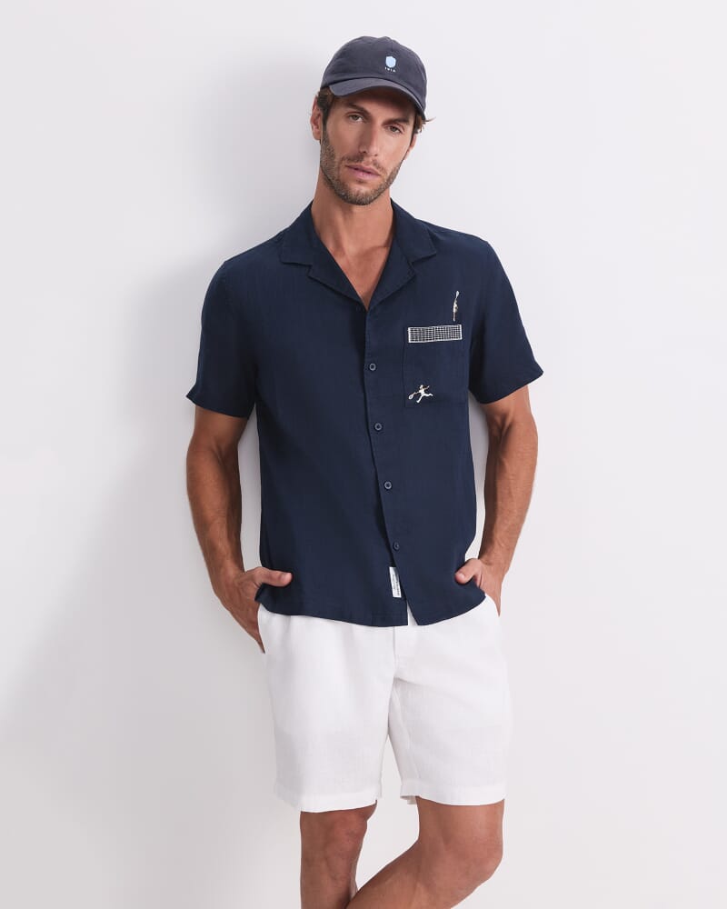 Club Short Sleeve Linen Shirt in NAVY