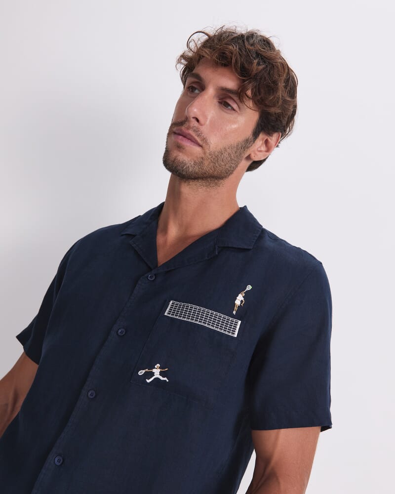 Club Short Sleeve Linen Shirt in NAVY