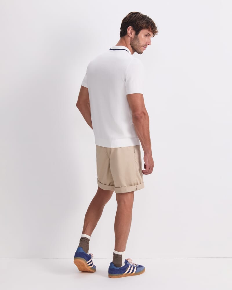 Brookes Quarter Zip Knit Polo in ECRU/NAVY