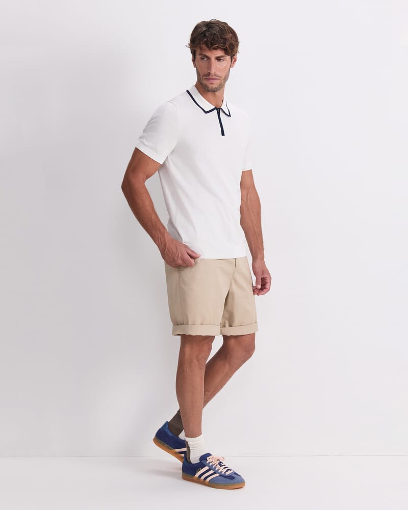 Brookes Quarter Zip Knit Polo in ECRU/NAVY