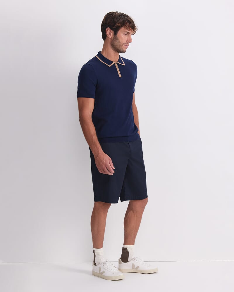 Brookes 1/4 Zip Knit Polo in NAVY/CAMEL