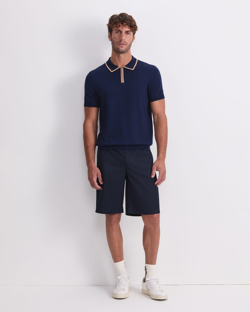 Brookes Quarter Zip Knit Polo in NAVY/CAMEL