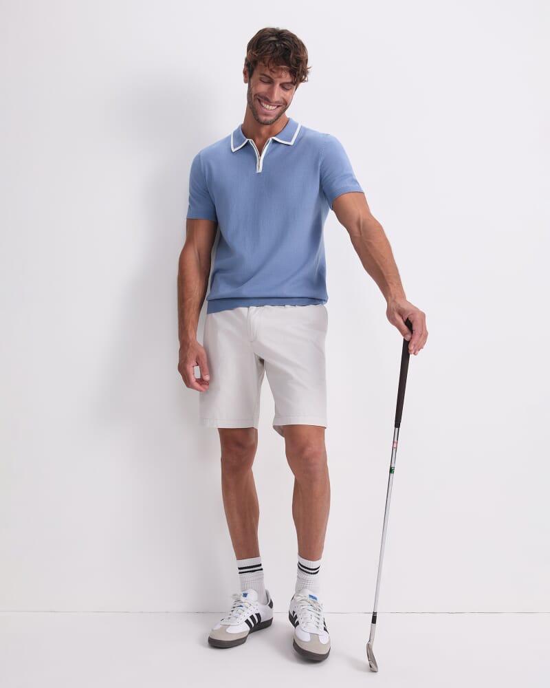 Brookes 1/4 Zip Knit Polo in PALE BLUE/WHITE