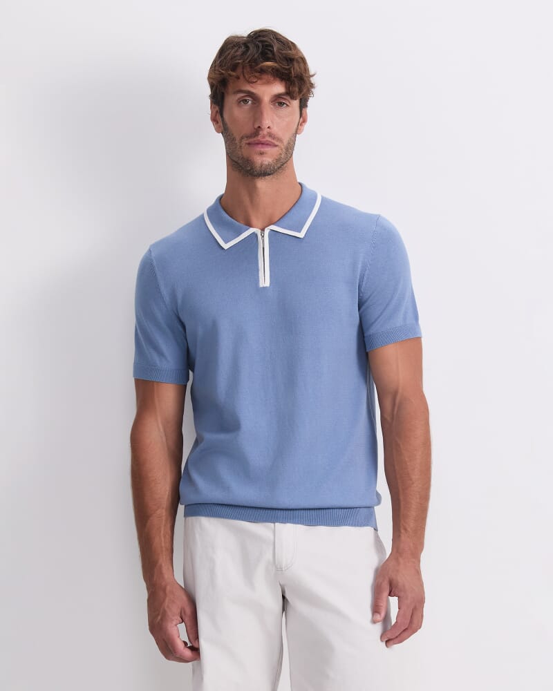 Brookes 1/4 Zip Knit Polo in PALE BLUE/WHITE