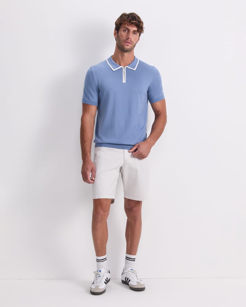 Brookes 1/4 Zip Knit Polo in PALE BLUE/WHITE