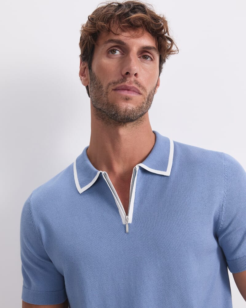 Brookes 1/4 Zip Knit Polo in PALE BLUE/WHITE