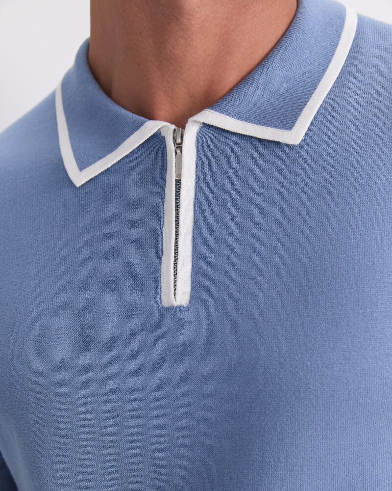 Brookes 1/4 Zip Knit Polo in PALE BLUE/WHITE