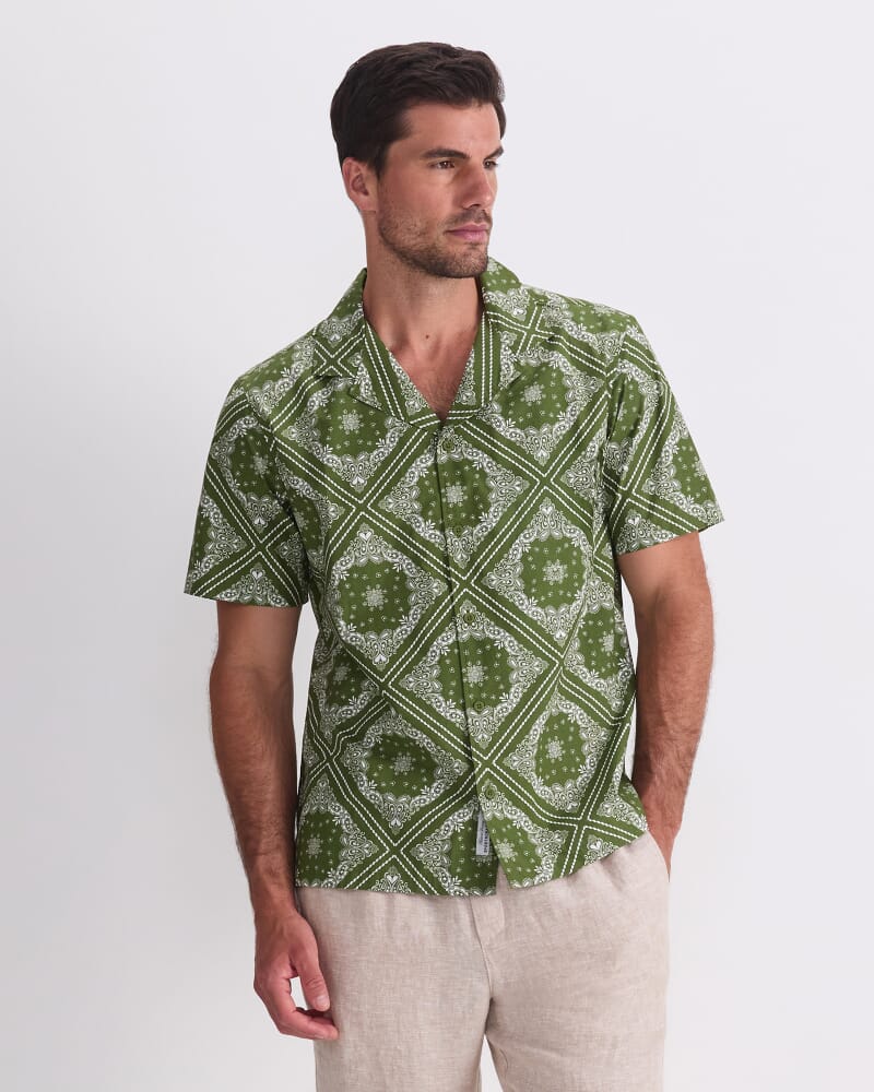 Bandana Short Sleeve Resort Shirt in KHAKI