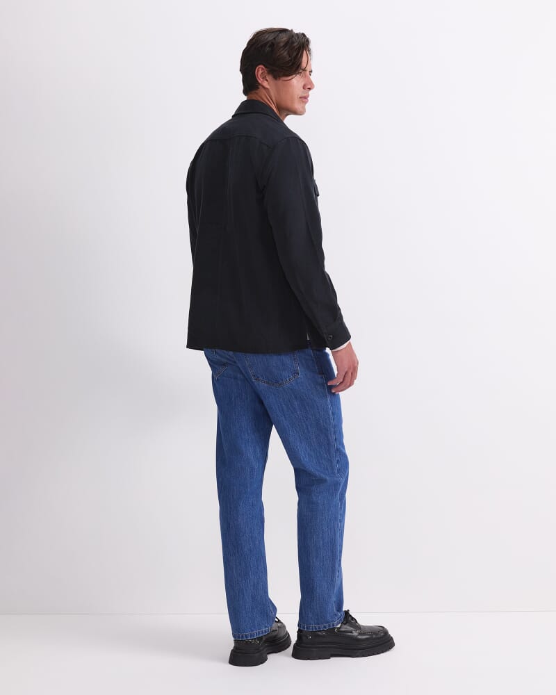 Long Sleeve Double Pocket Overshirt in BLACK