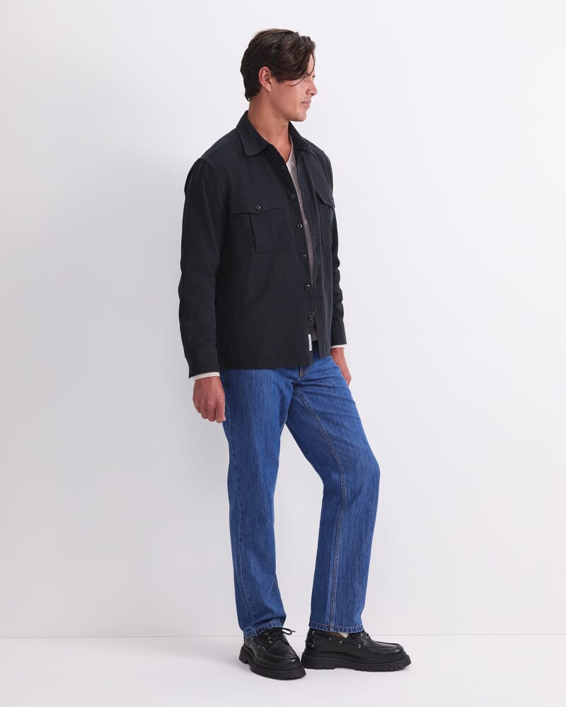 Long Sleeve Double Pocket Overshirt in BLACK