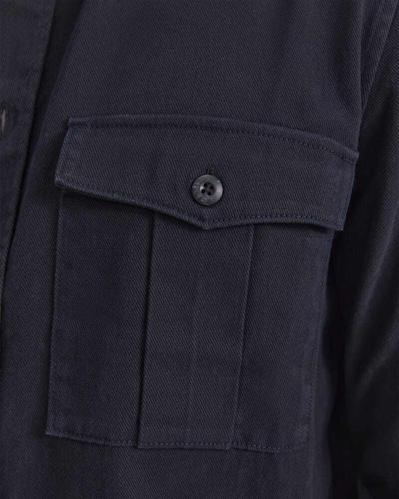 Long Sleeve Double Pocket Overshirt in BLACK