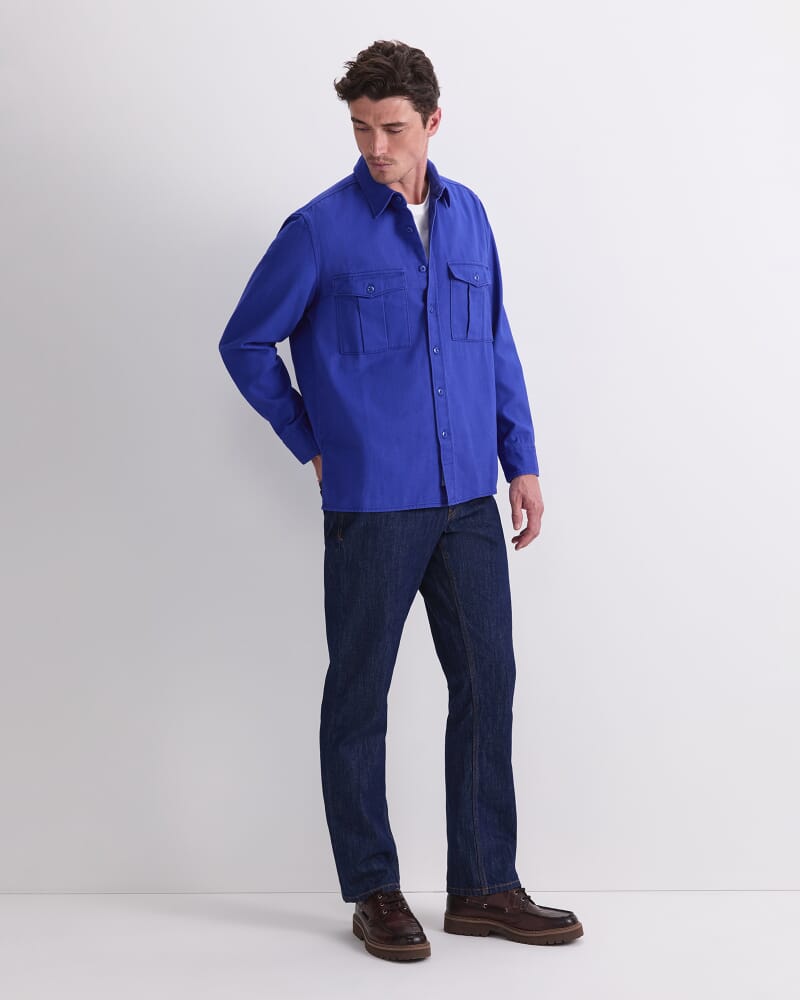 Double Pocket Long Sleeve Overshirt in COBALT