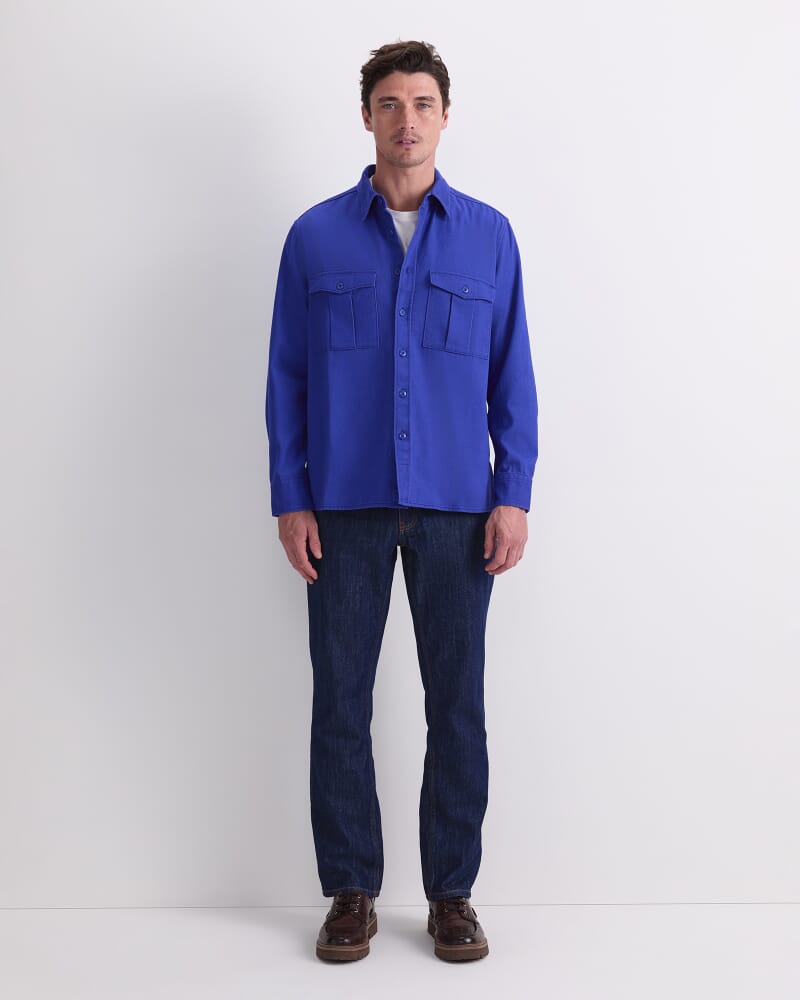Double Pocket Long Sleeve Overshirt in COBALT