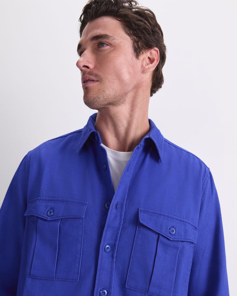 Double Pocket Long Sleeve Overshirt in COBALT