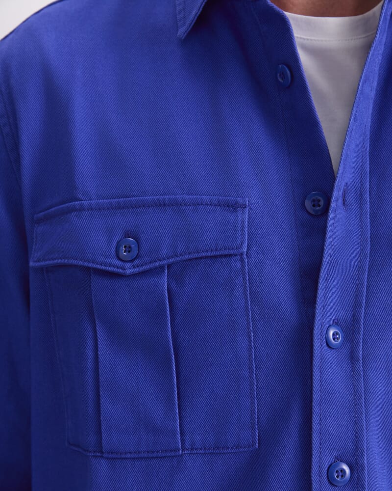 Double Pocket Long Sleeve Overshirt in COBALT