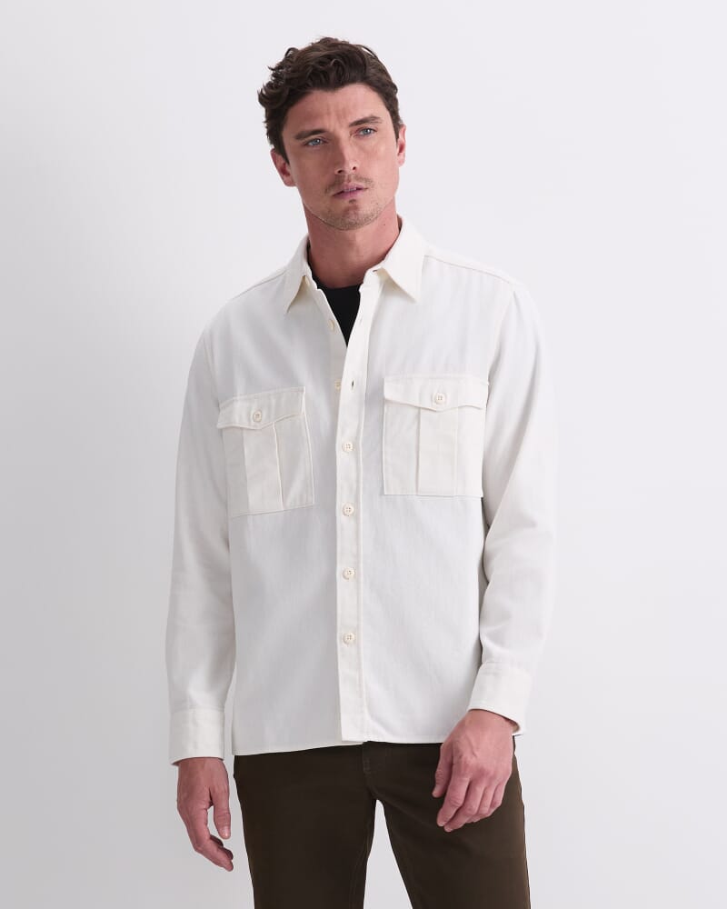 Double Pocket Long Sleeve Overshirt in MILK