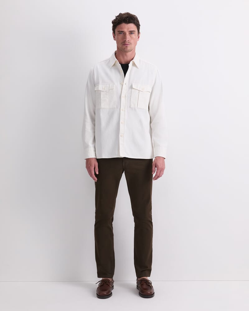Double Pocket Long Sleeve Overshirt in MILK