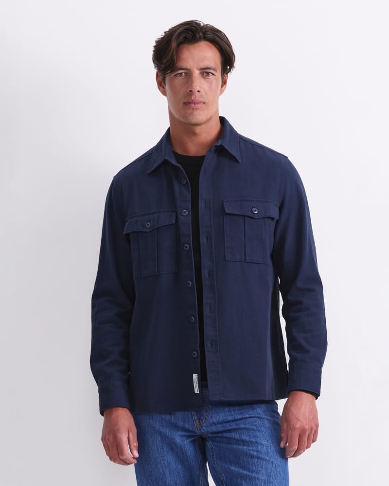 Long Sleeve Double Pocket Overshirt in NAVY