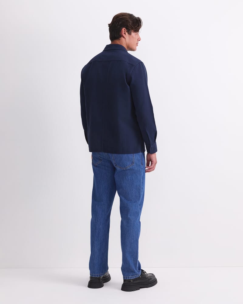 Long Sleeve Double Pocket Overshirt in NAVY