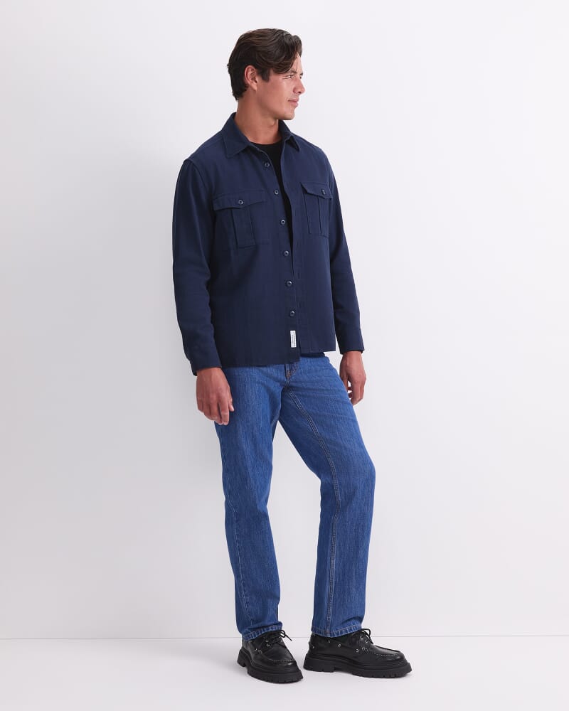 Long Sleeve Double Pocket Overshirt in NAVY