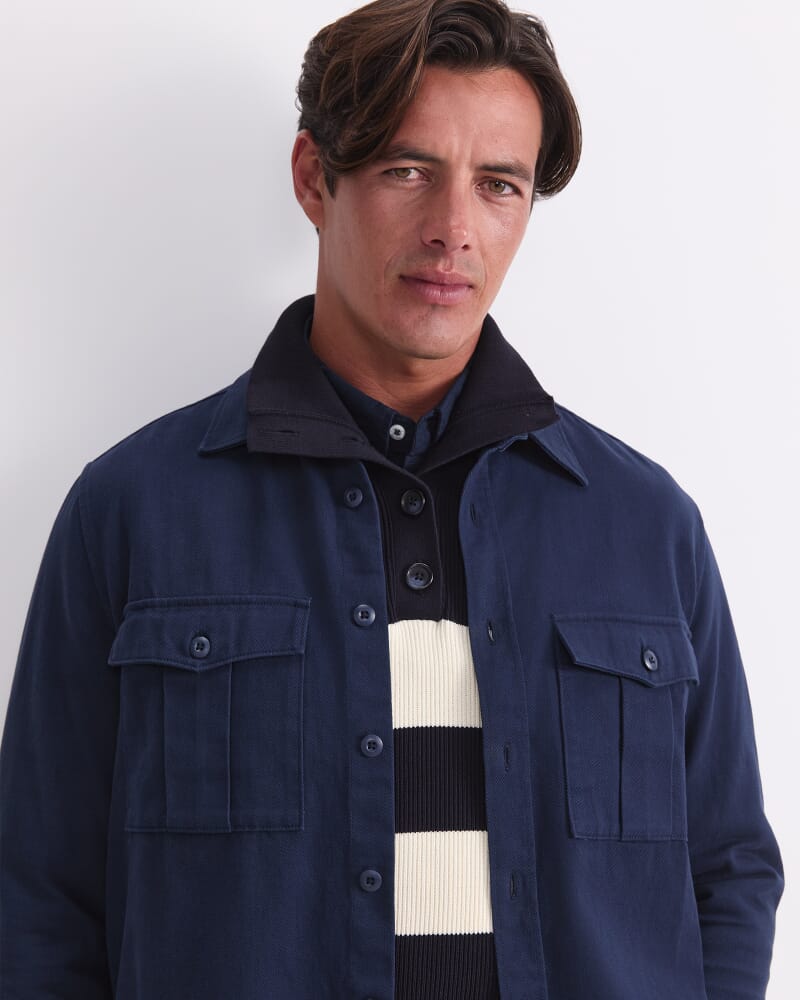 Long Sleeve Double Pocket Overshirt in NAVY