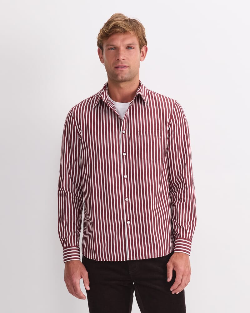 Ryan Stripe Long Sleeve Shirt in BERRY