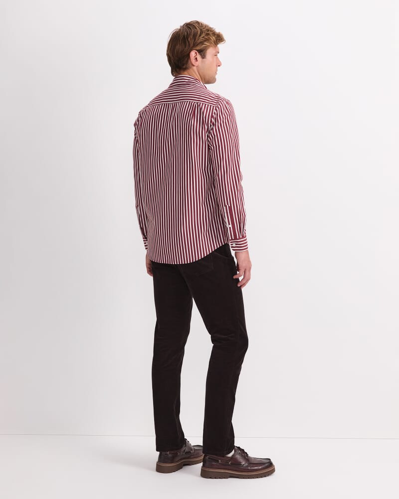 Ryan Stripe Long Sleeve Shirt in BERRY