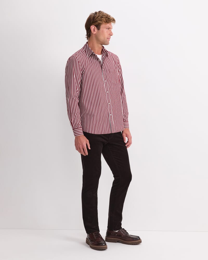 Ryan Stripe Long Sleeve Shirt in BERRY