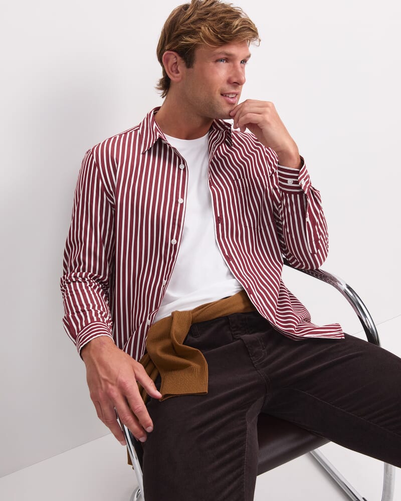 Ryan Stripe Long Sleeve Shirt in BERRY
