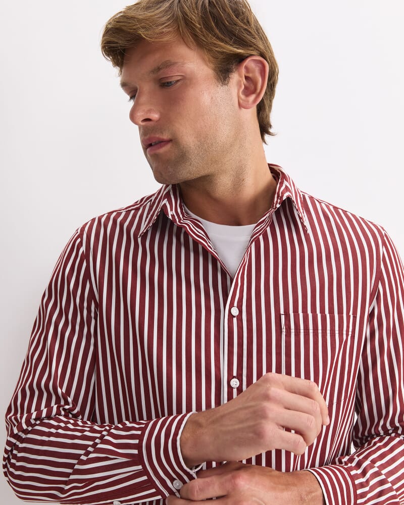 Ryan Stripe Long Sleeve Shirt in BERRY