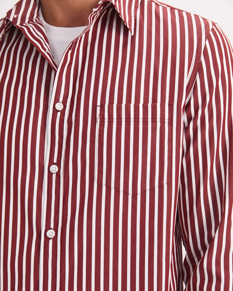 Ryan Stripe Long Sleeve Shirt in BERRY