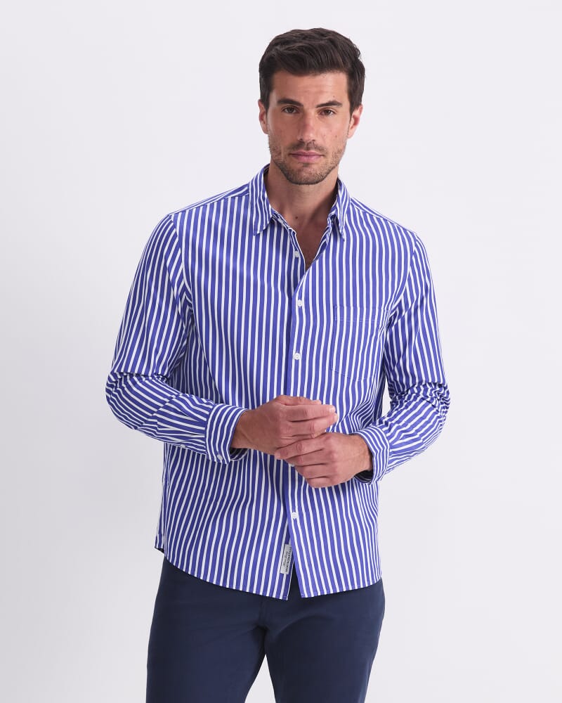 Ryan Long Sleeve Stripe Shirt in COBALT