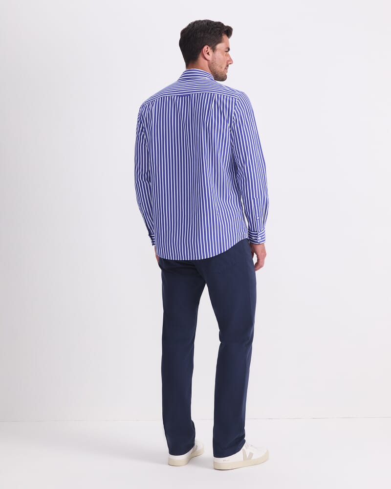 Ryan Long Sleeve Stripe Shirt in COBALT