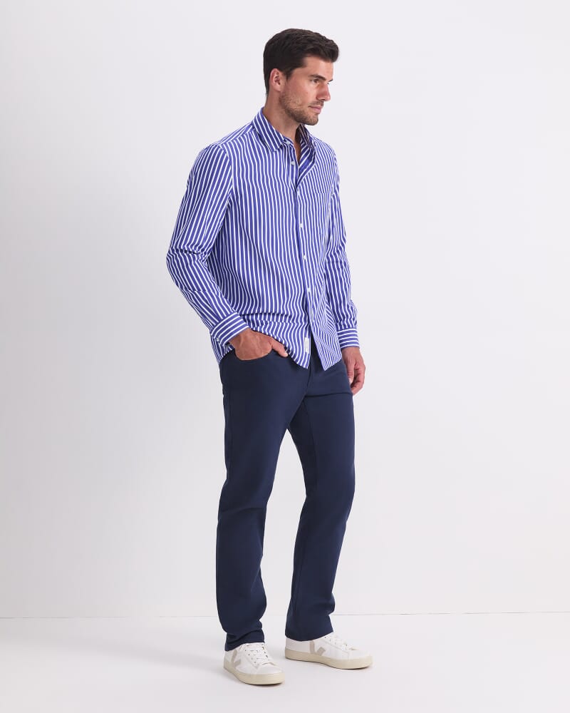 Ryan Long Sleeve Stripe Shirt in COBALT