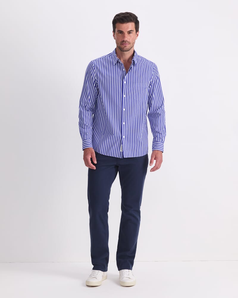 Ryan Long Sleeve Stripe Shirt in COBALT