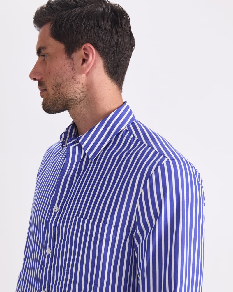 Ryan Long Sleeve Stripe Shirt in COBALT
